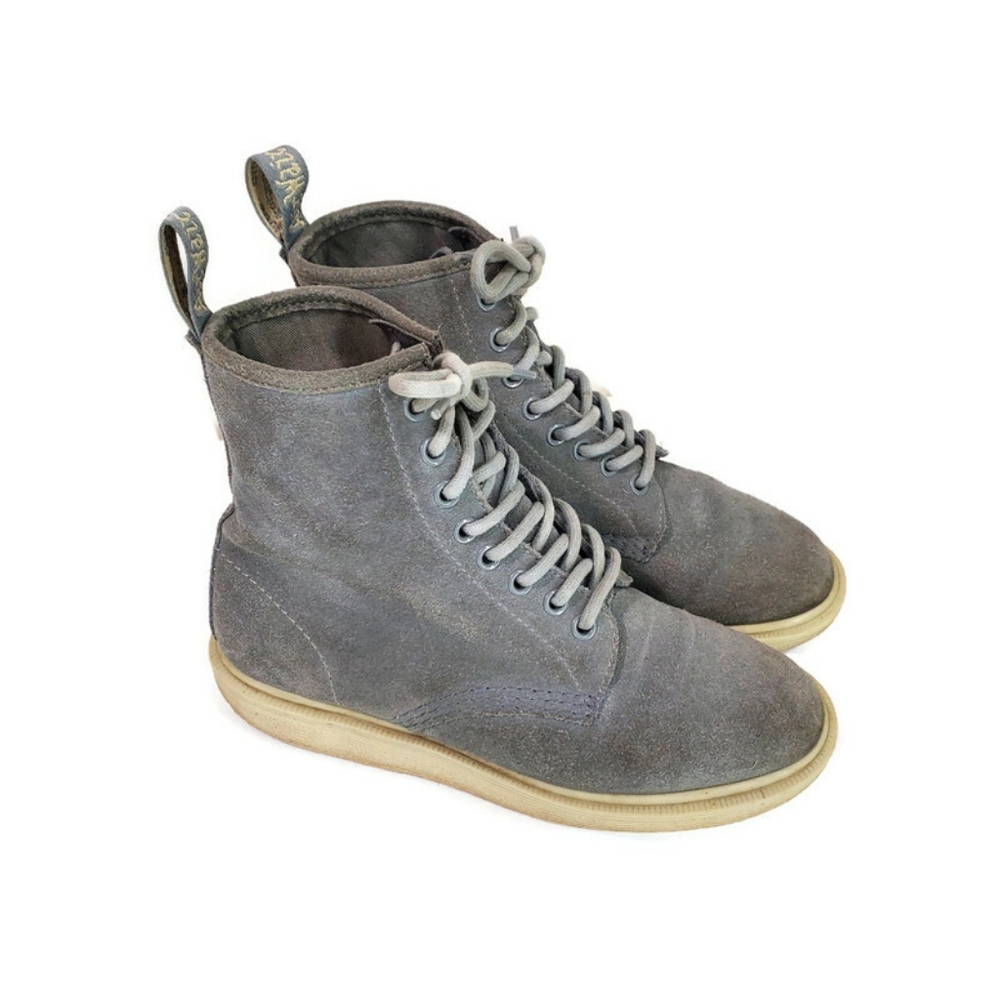 Dr Martens Whiton Gray Suede Unisex Boots Mens Size 4 Womens Size 6 High Top